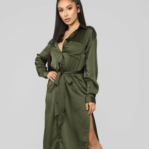 BOGO 50% Fashion Nova Olive Satin Shirt Dress